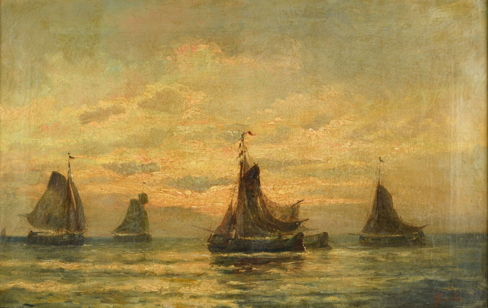 Null J.W GRUYTER (1856-1908) "Boats in open sea" HST, SBD, 32x52cm