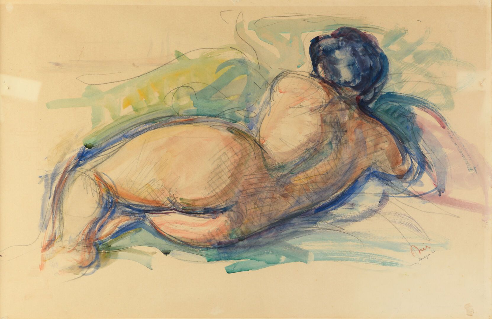 Null Jean DRIES 1905-1973 "Nudo" acquerello, SBD, datato 1941, 57x37 cm (2 picco&hellip;