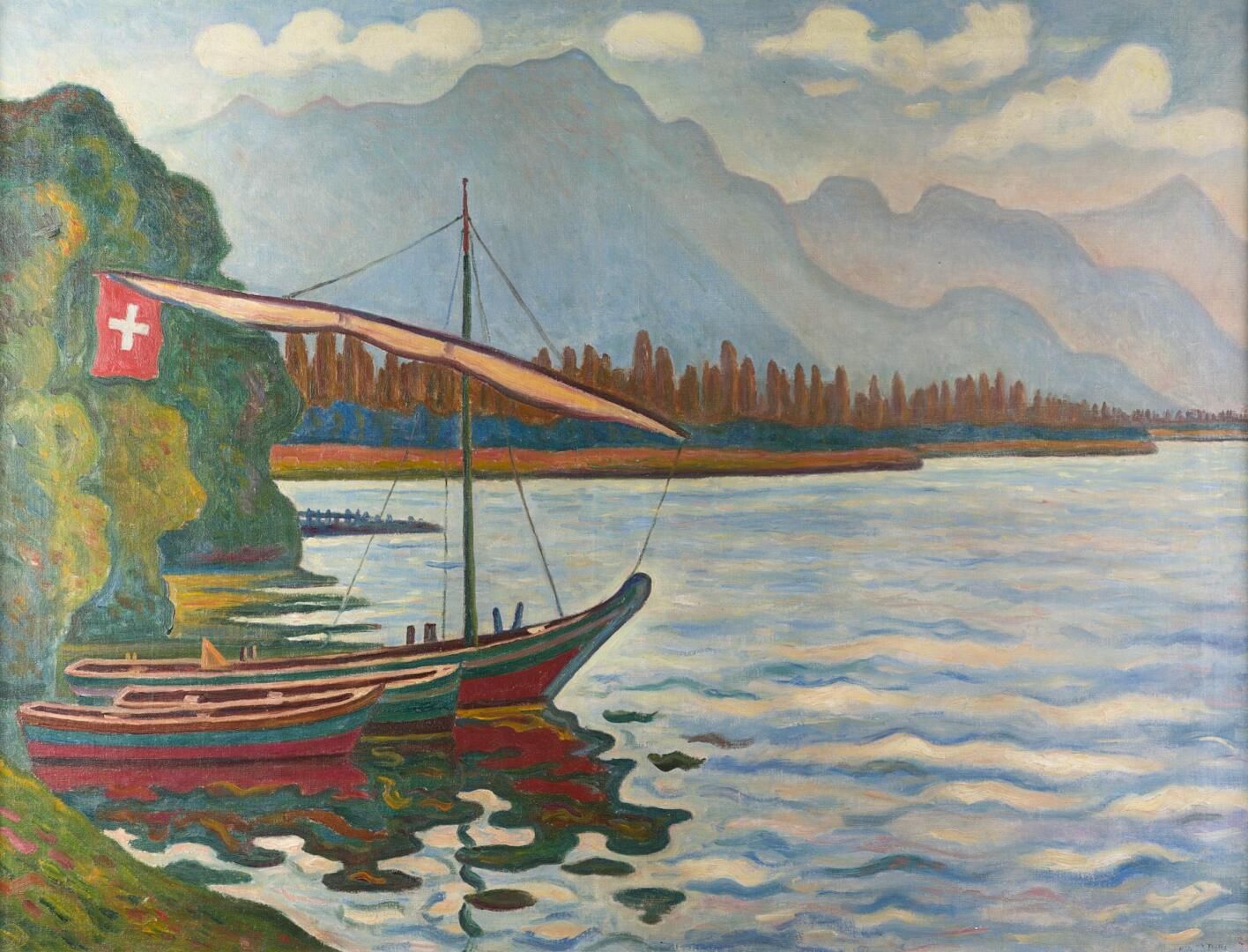 Null 
Henri DE SAINT DELIS 1878-1949 "Orilla de un lago en Suiza" HST, SBD, 88x1&hellip;