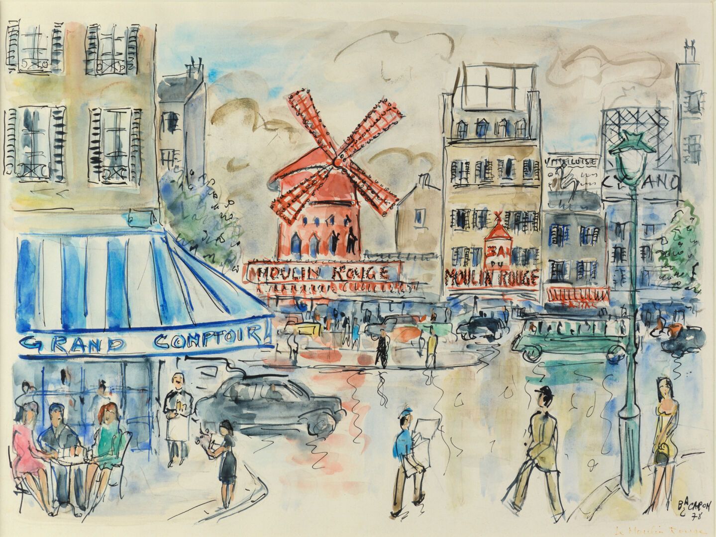 Null BAC CARON "Le moulin rouge" watercolor, SBD, 46x61cm from the sale of the G&hellip;