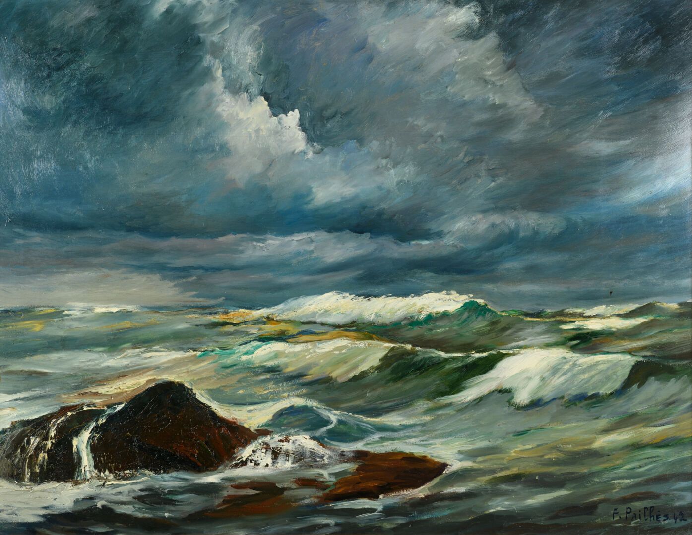 Null Fred PAILHES 1902-1991 "Sturm auf dem Meer" HSP, SBD, datiert 1942, 70x90cm