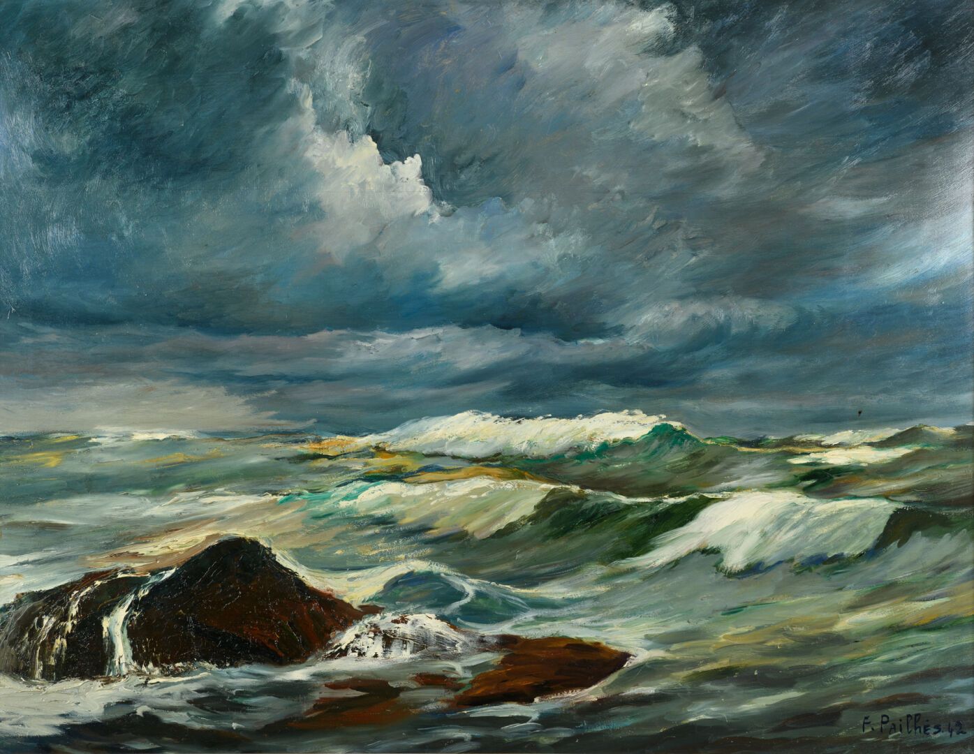 Null Fred PAILHES 1902-1991 "Tempête en mer" HSP, SBD, daté 1942, 70x90cm