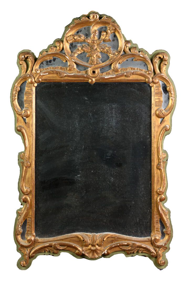 Null Specchio del XIX secolo in legno dorato, danneggiato, H98cm L61cm (piccoli &hellip;