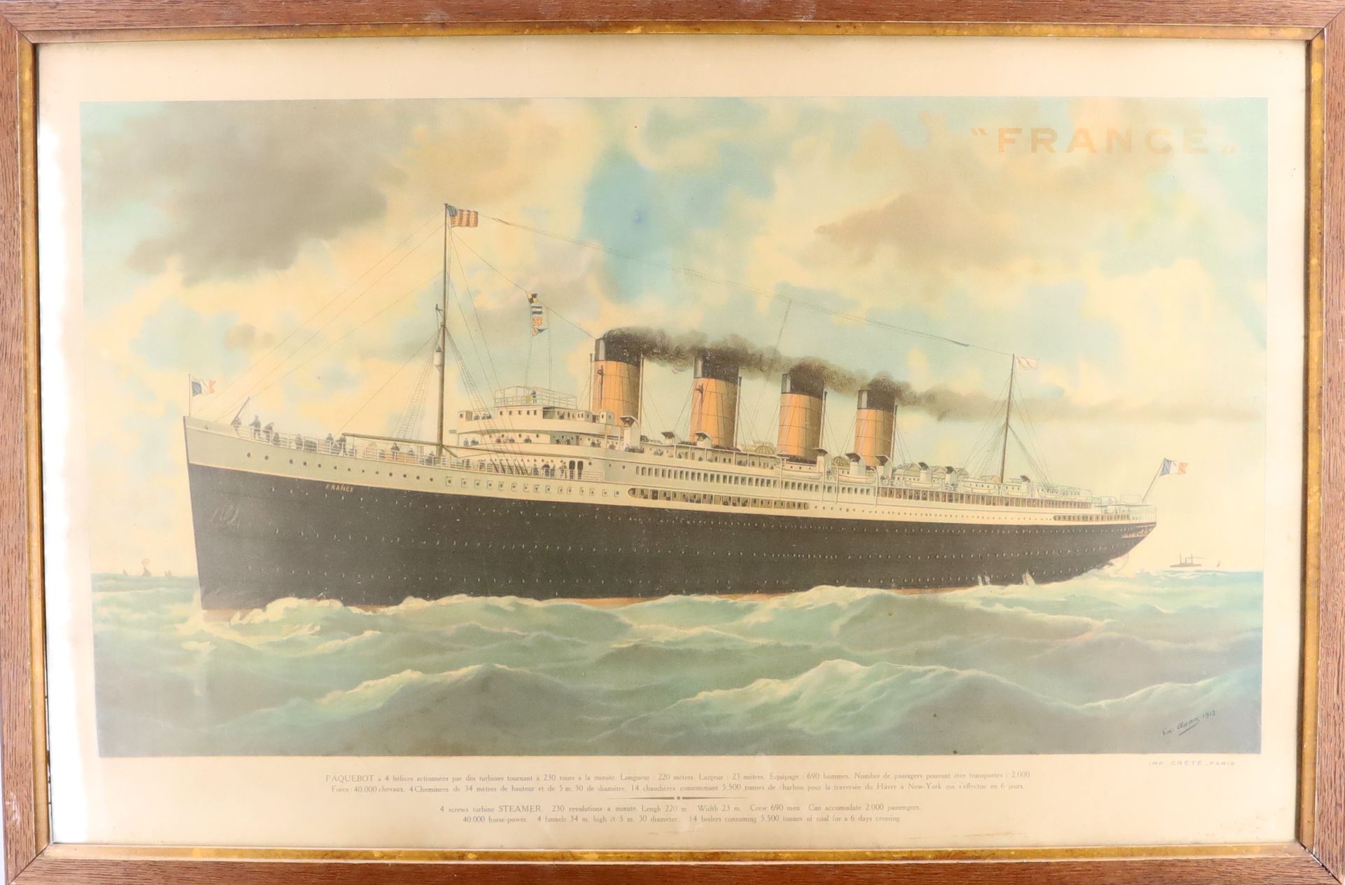 Null Edouard ADAM (20th century), Poster of the liner "France", lithograph in co&hellip;