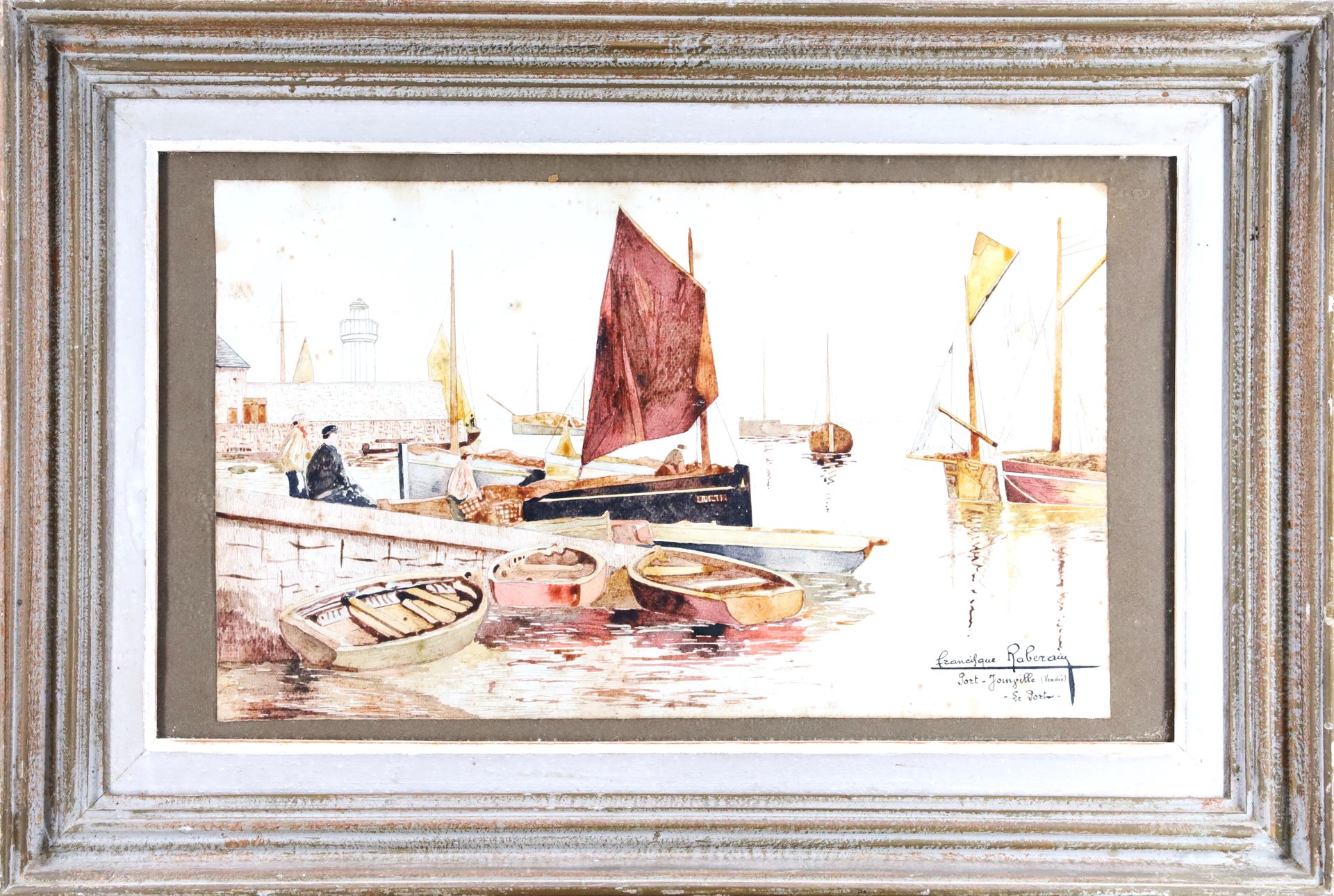 Null Francisque RABERAIN (1888-?), Port de Joinville à l'Ile d'Yeu, Aquarell, si&hellip;