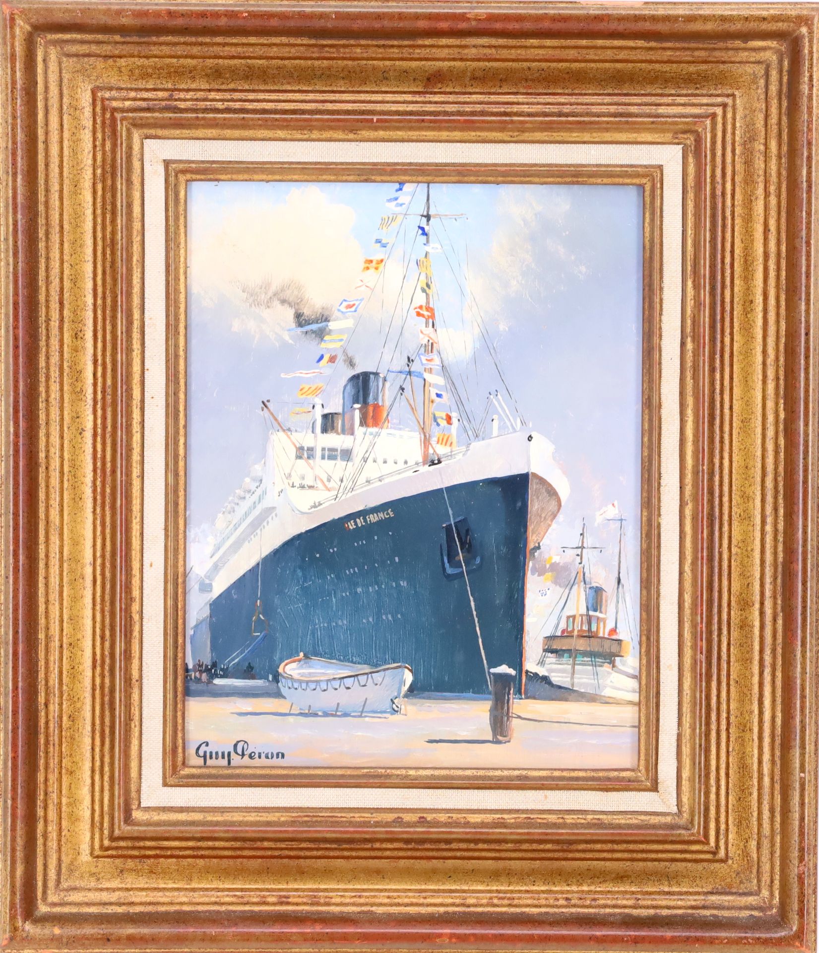 Null Guy PERON (died 1998), The liner "Ile-de-France", oil on Isorel, signed low&hellip;
