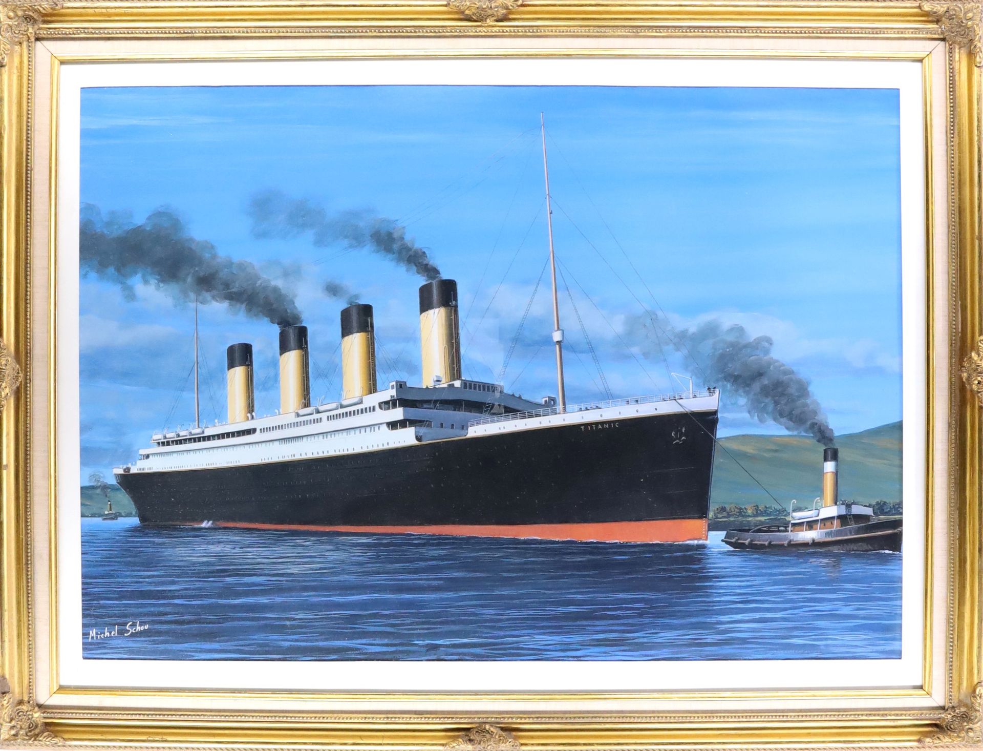 Null Michel SCHOU (XX secolo), Il "Titanic", gouache su carta, firmato in basso &hellip;