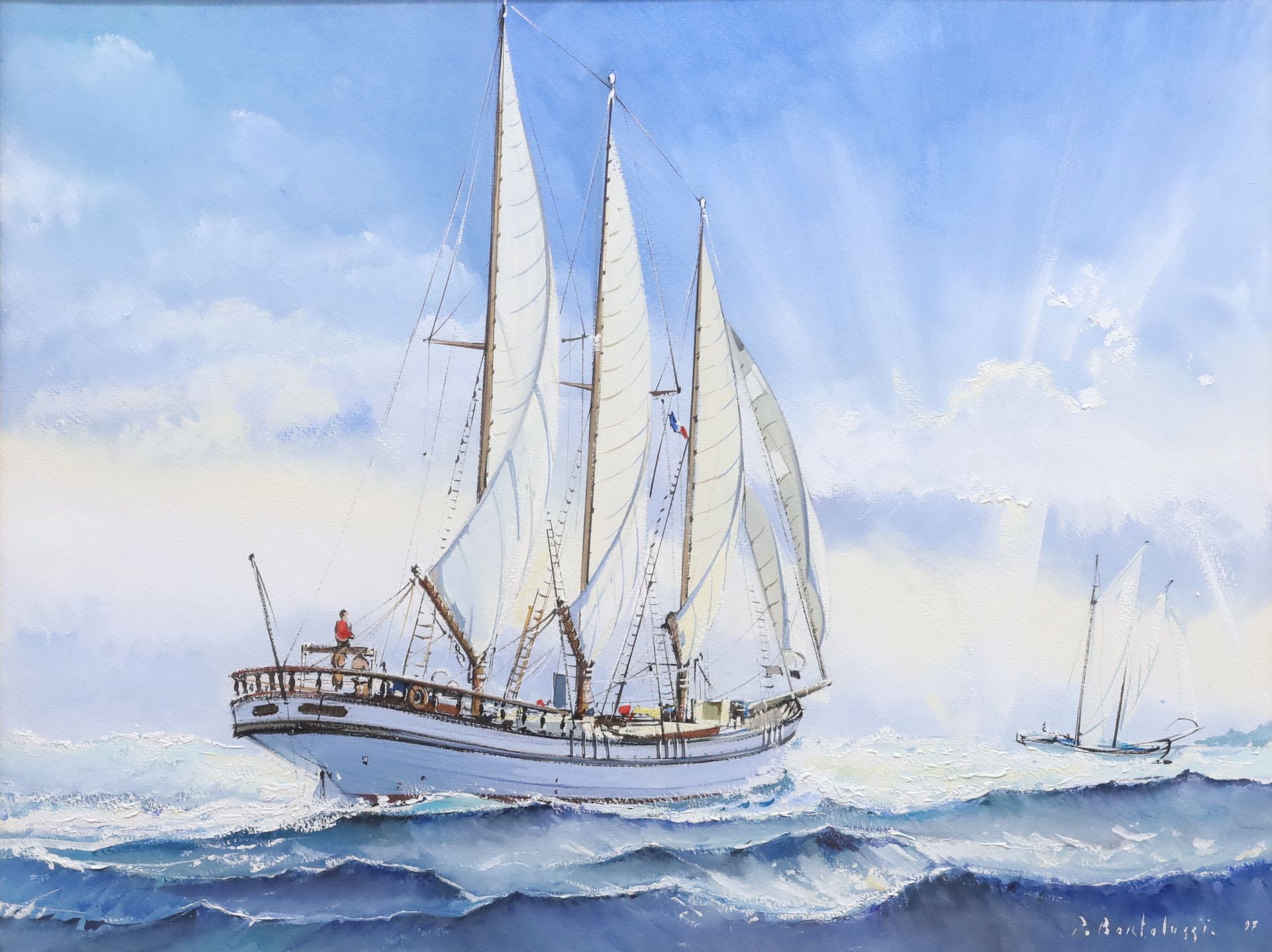 Null Patrice BORTOLUZZI (1950-2004)，《Gretel游艇》，水粉水彩，右下角有签名和日期97 - 52 cm x 68 cm