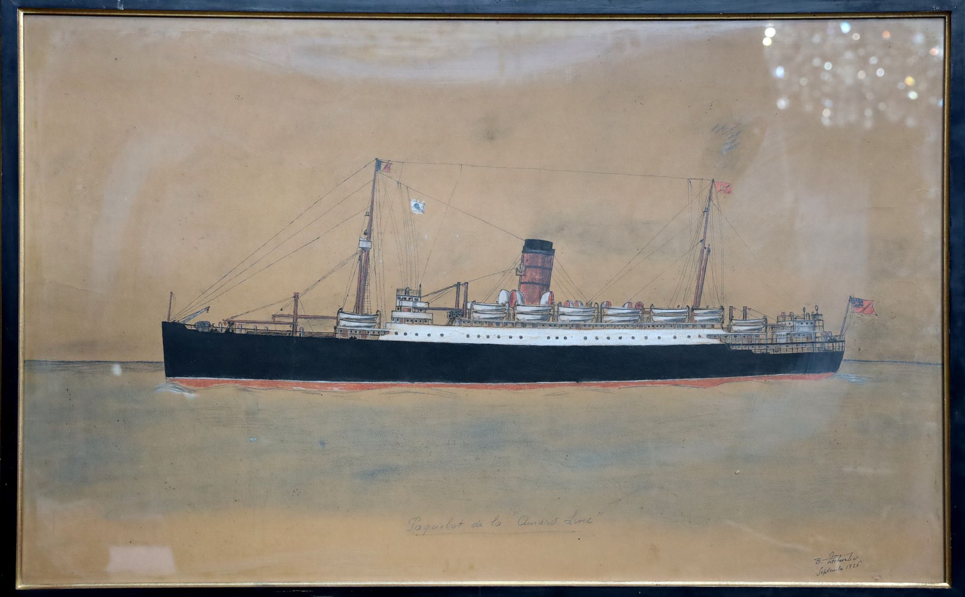 Null B.LECHEVALIER（20世纪初的学校），Cunard Line班轮，粉彩和水粉，右下方有签名和日期1926。