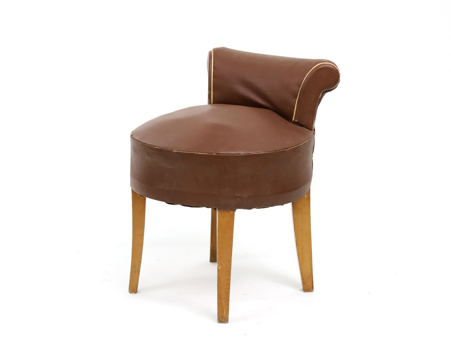 Null 
CGT ILE DE FRANCE by MAISON DOMINIQUE - 天然木梳妆台椅，棕色鼹鼠皮座椅和靠背 - 高58厘米，直径40厘米（&hellip;