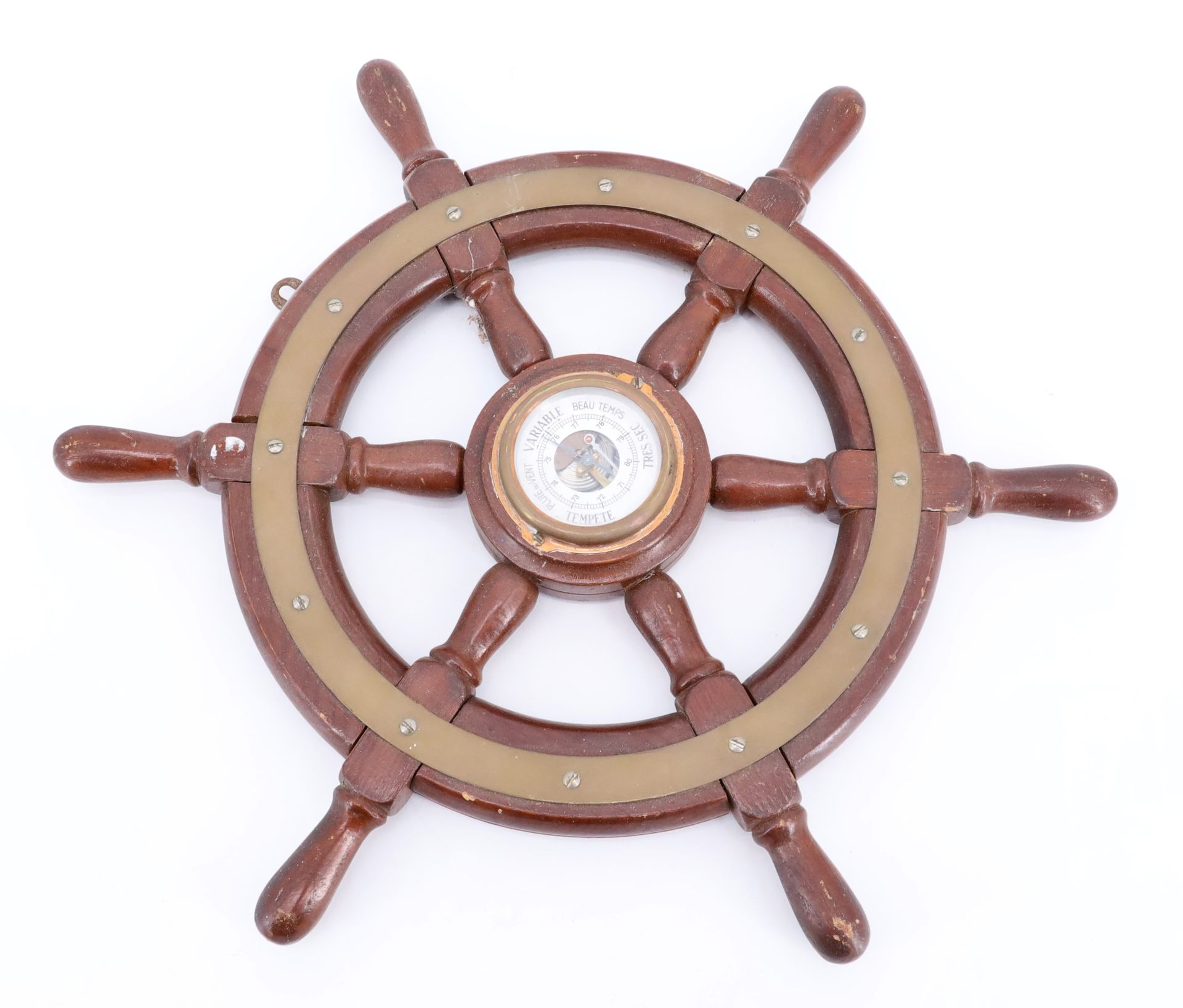 Null Baromètre en forme de barre à roue en bois et métal - Diam. 44 cm (usures)