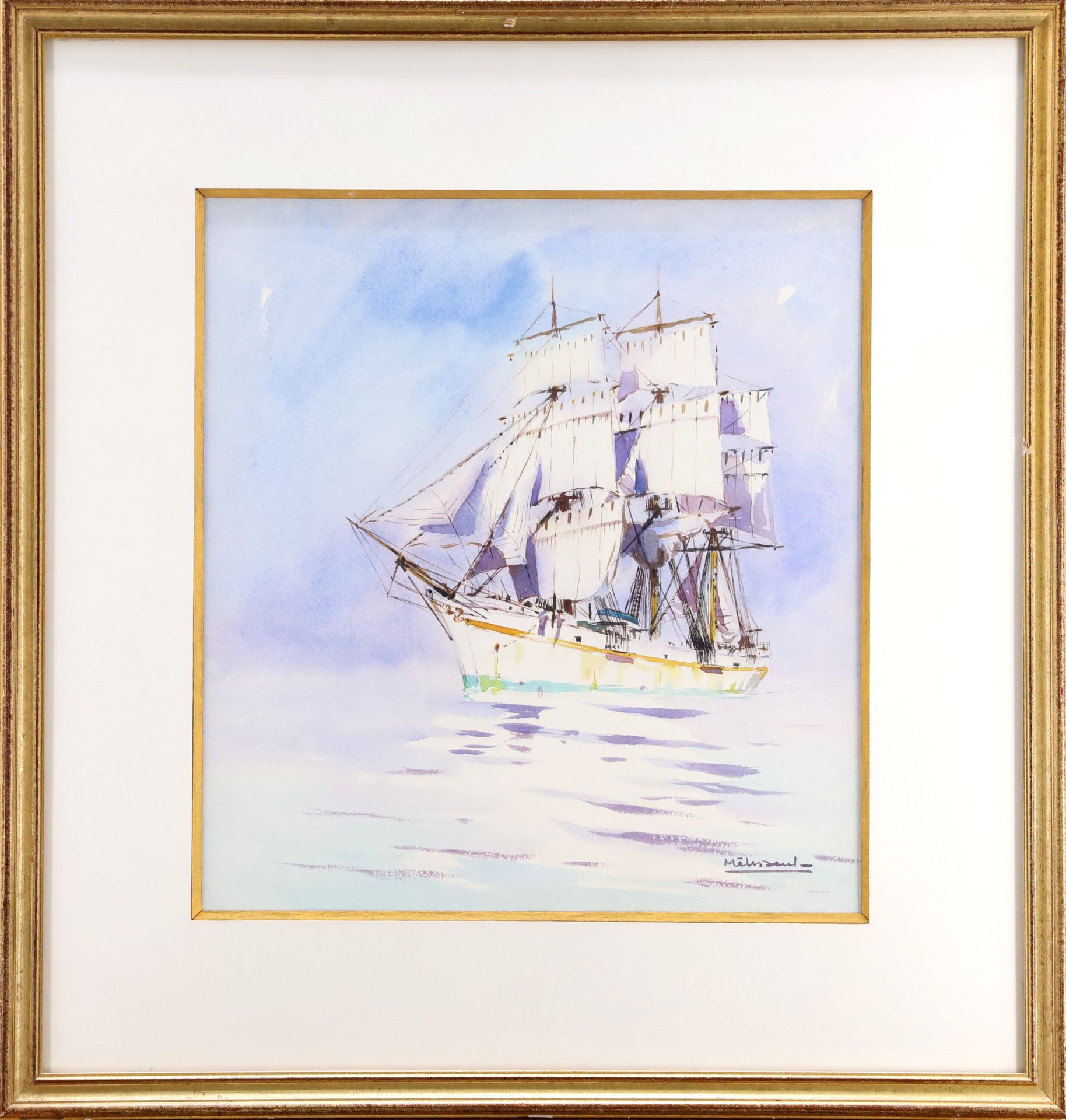 Null Maurice MELISSENT (1911-1988) 海上的帆船，水彩画，右下方有签名。视力：33 x 30 cm