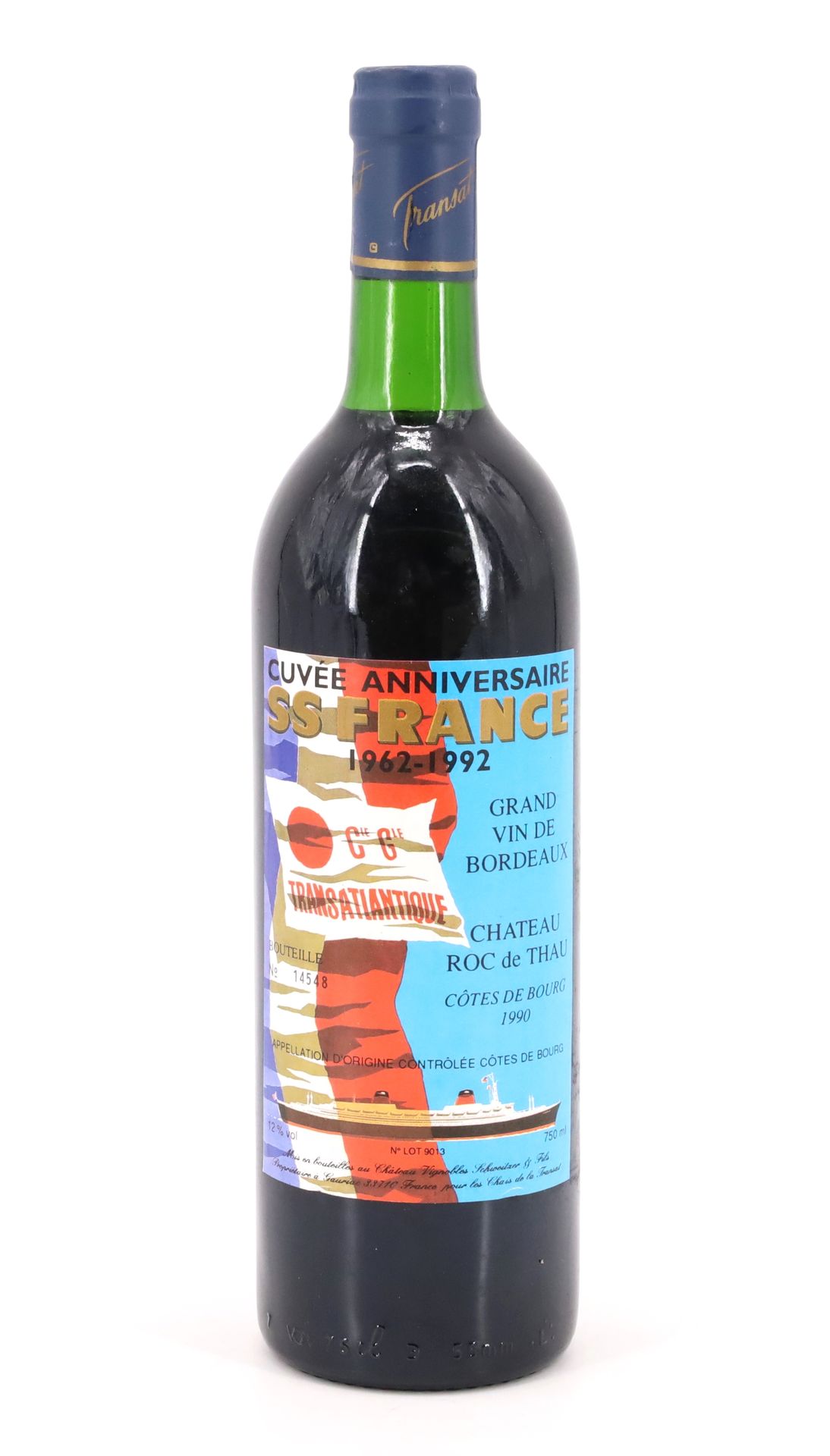 Null CGT Francia 1962 Botella de Chateau Roc de Thau, Cotes de Bourg 1990, cosec&hellip;