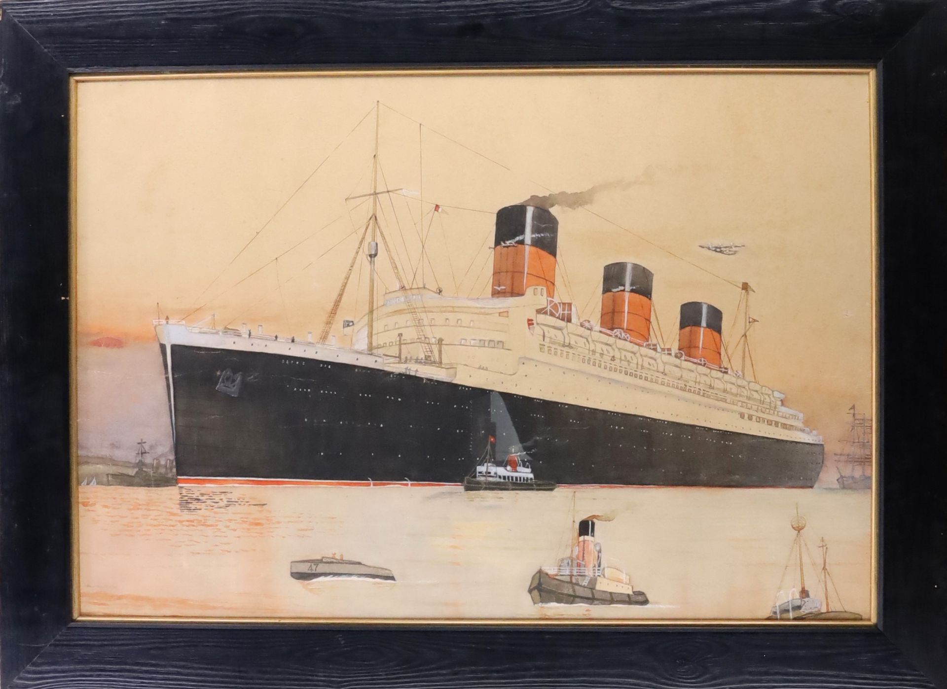 Null John WATTS (early 20th century school), The Queen Mary, watercolour, signed&hellip;