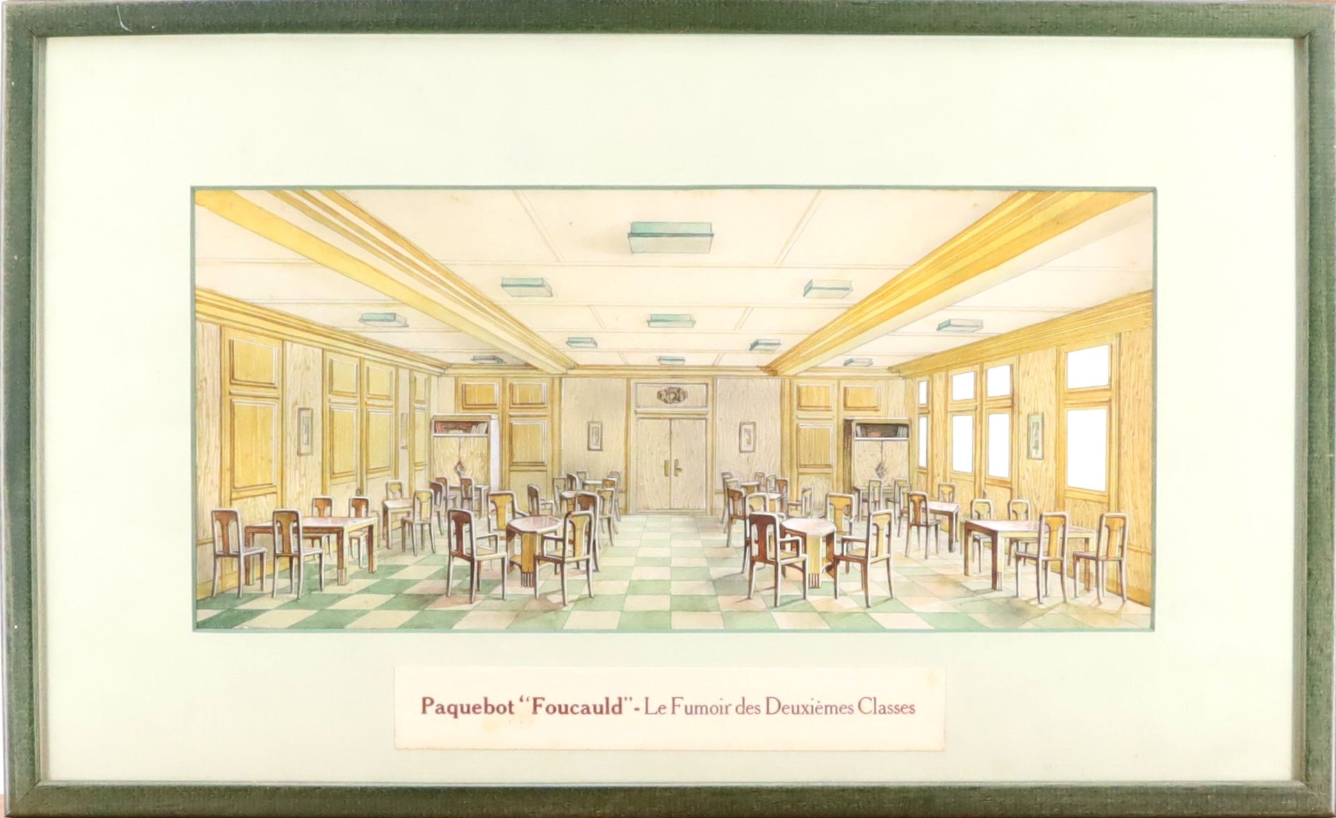 Null 20世纪的学校，建筑师对福克德号邮轮二等舱吸烟室的看法，水彩和水粉画 - 视线：16厘米 x 34厘米