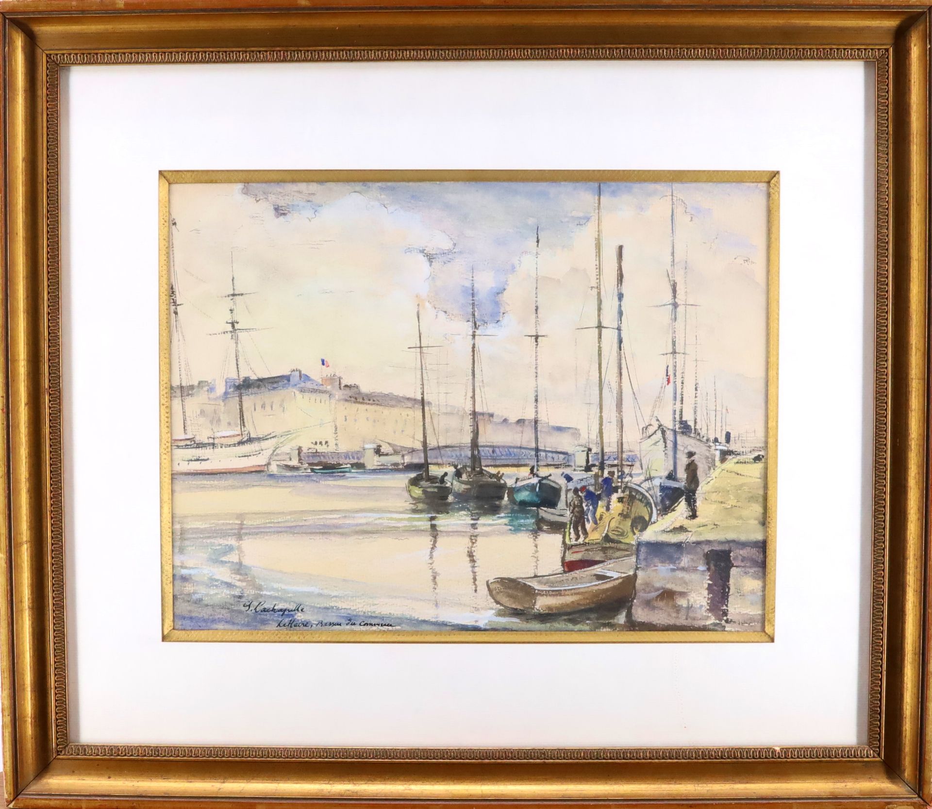 Null Georges LACHAPELLE (XX secolo), Le Havre, bassin du commerce, acquerello su&hellip;
