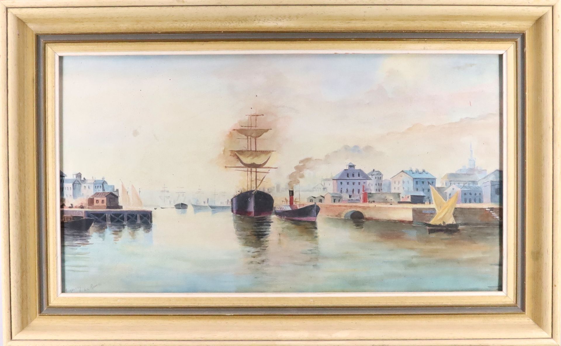 Null MIRALDES (inizio del XX secolo), Il porto di Le Havre, acquerello, firmato &hellip;