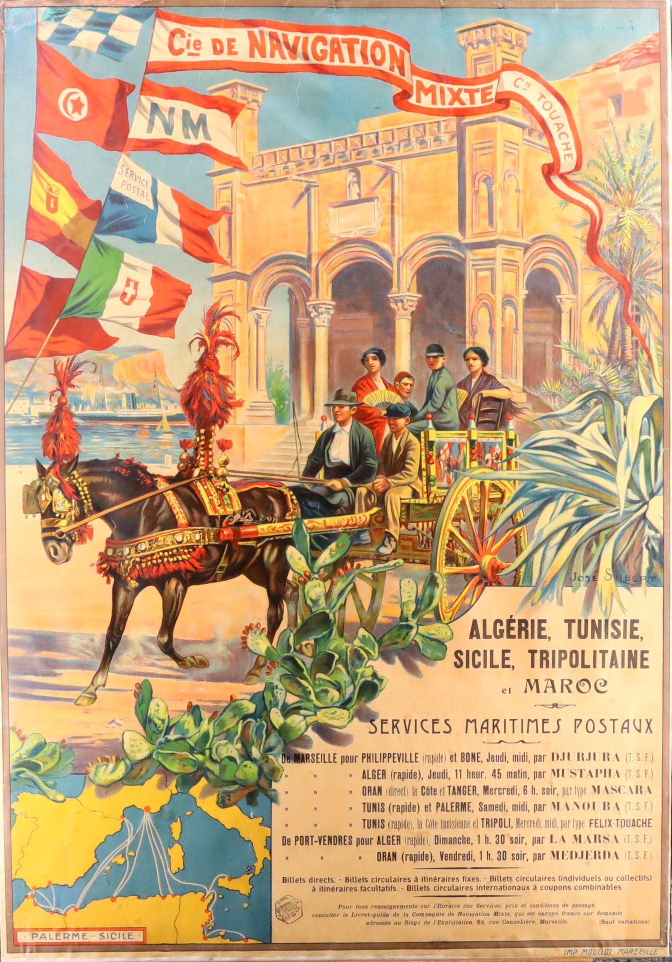 Null Compagnie de navigation mixte - Cie Touache, rare poster, illustration Pale&hellip;
