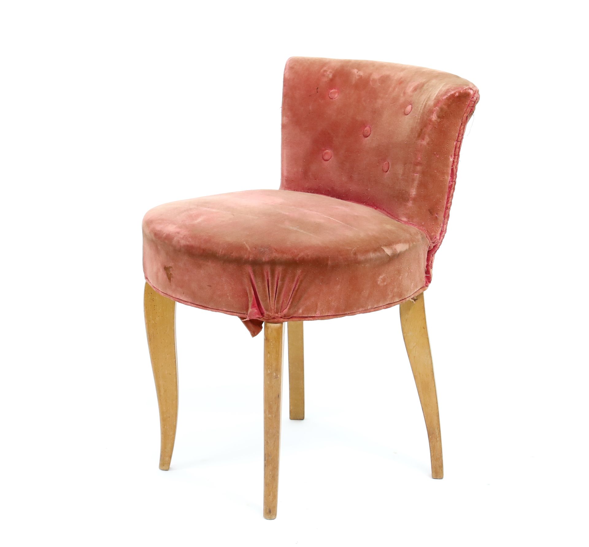 Null PAQUEBOT - Dressing table chair in natural wood, seat and back in pink velv&hellip;