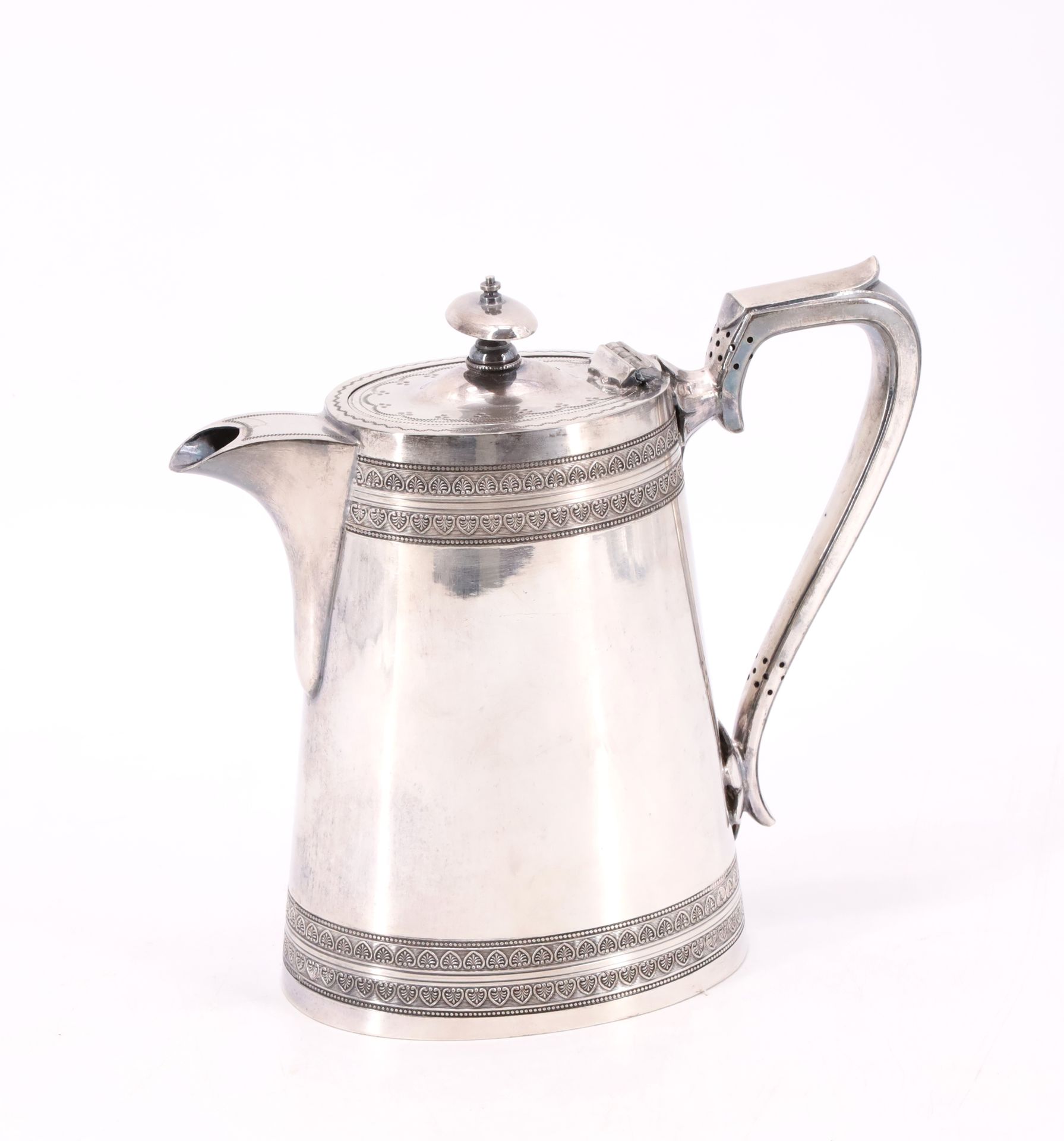 Null 英格兰 - 镀银咖啡壶，槽底有棕榈花纹，19世纪末-20世纪初 - 高21厘米