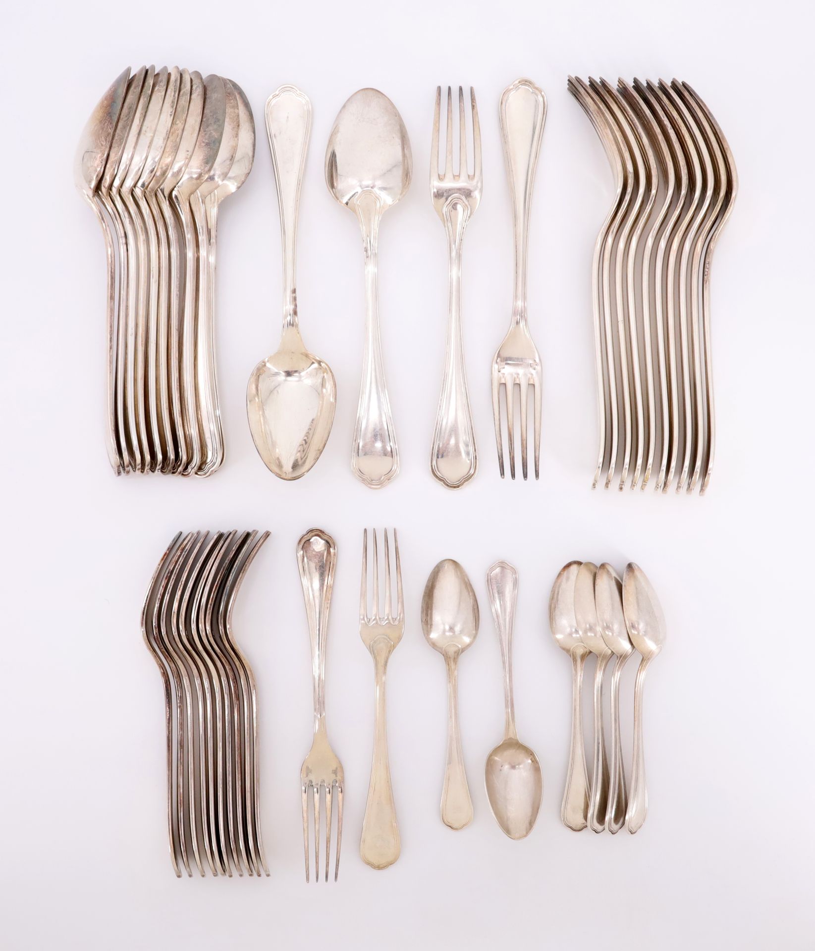 Null CHRISTOFLE - 镀银餐具套装，Spatours模型，包括12件餐具，6个小勺子，12个甜点叉，1个勺子