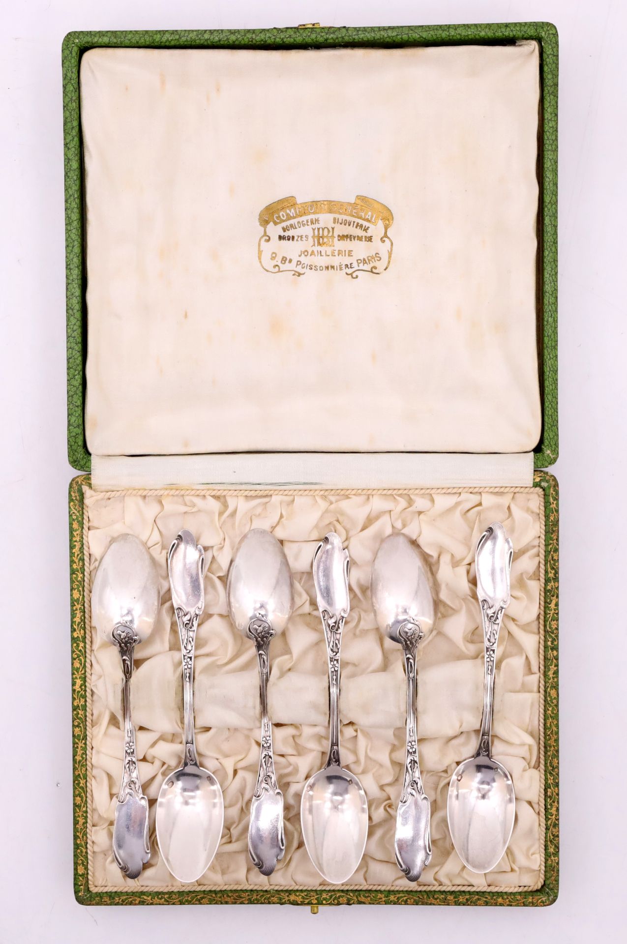 Null Vincent CHARLES (活跃于1899年至1922年), 新艺术派花饰银质茶匙/咖啡匙套装，950‰，法国，Minerve印记，金匠印记(C&hellip;