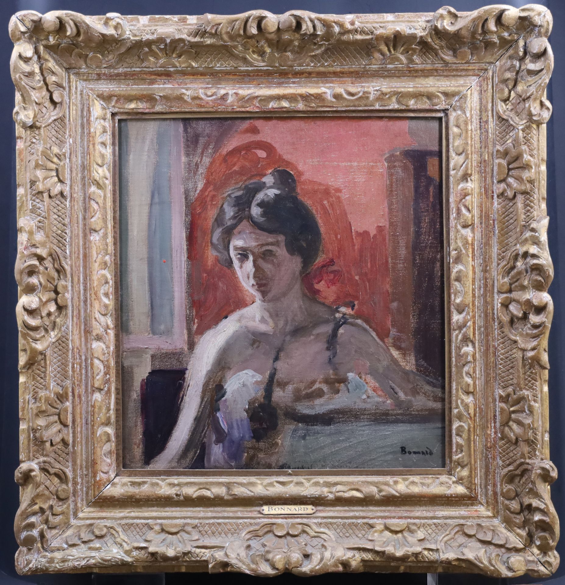 Null 归属于皮埃尔-邦纳（1867-1947）的《女人肖像》，布面油画，镶嵌在面板上，右下方有签名--39厘米×38厘米--1960年1月27日的安德烈-帕&hellip;