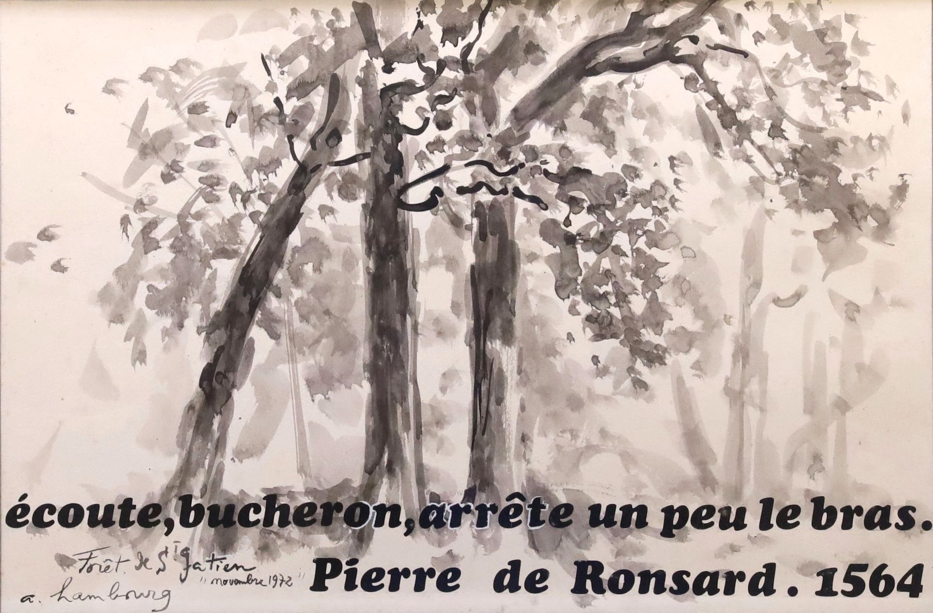 Null André HAMBOURG (1909-1999)，《Saint Gatien森林与Pierre de Ronsard的诗句》，水彩画，已签名，位于&hellip;
