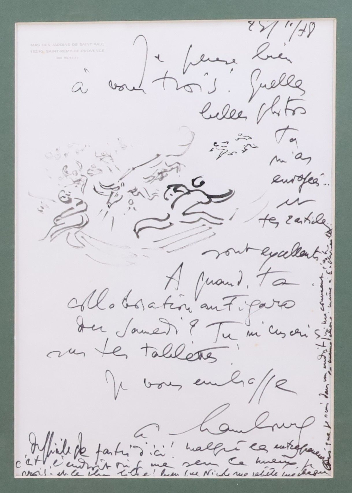Null André HAMBOURG (1909-1999), Handgeschriebener Brief mit Stierkampfszene, Fi&hellip;
