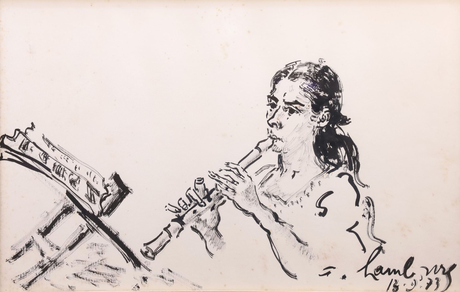 Null André HAMBOURG (1909-1999), Il clarinettista, inchiostro, firmato e datato &hellip;