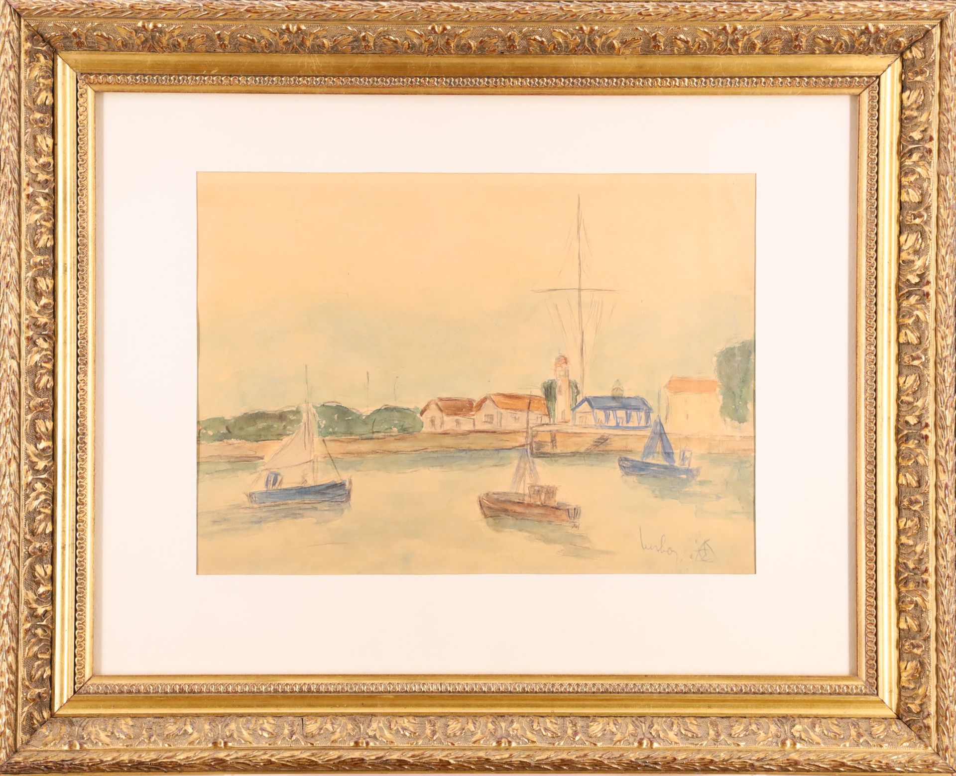 Null Fernand HERBO (1905-1995), Embarcations à Honfleur, aquarelle et crayon gra&hellip;