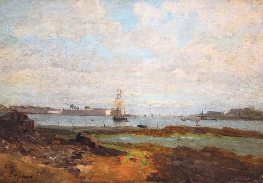 LEPINE Stanislas (1835-1892) Port Louis Huile sur panneau sbg 22x29