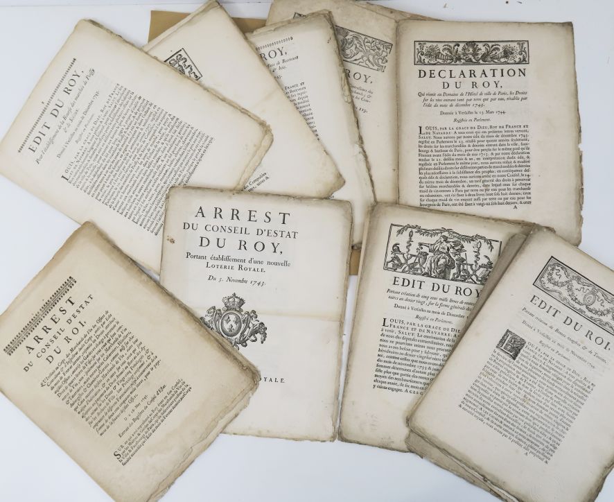Null [Edicts]。一套18个国王在1741年至1746年间的诏书和声明（合4页）。

罗伊为普瓦西和斯索的交易市场建立的编辑（1743年）。

罗伊的&hellip;
