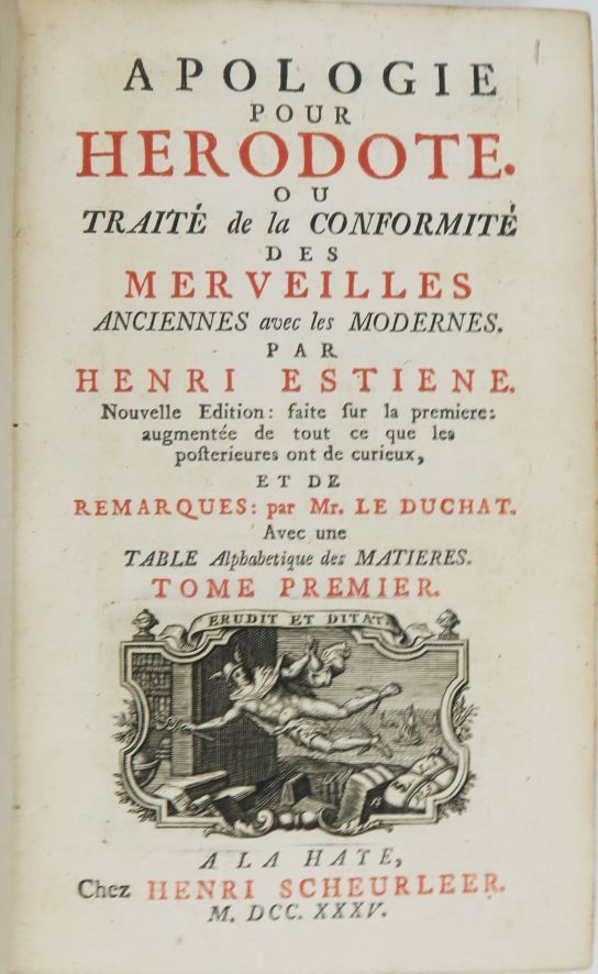 Null ESTIENNE (Henri). Apology for Herodotus or Treatise on the conformity of an&hellip;