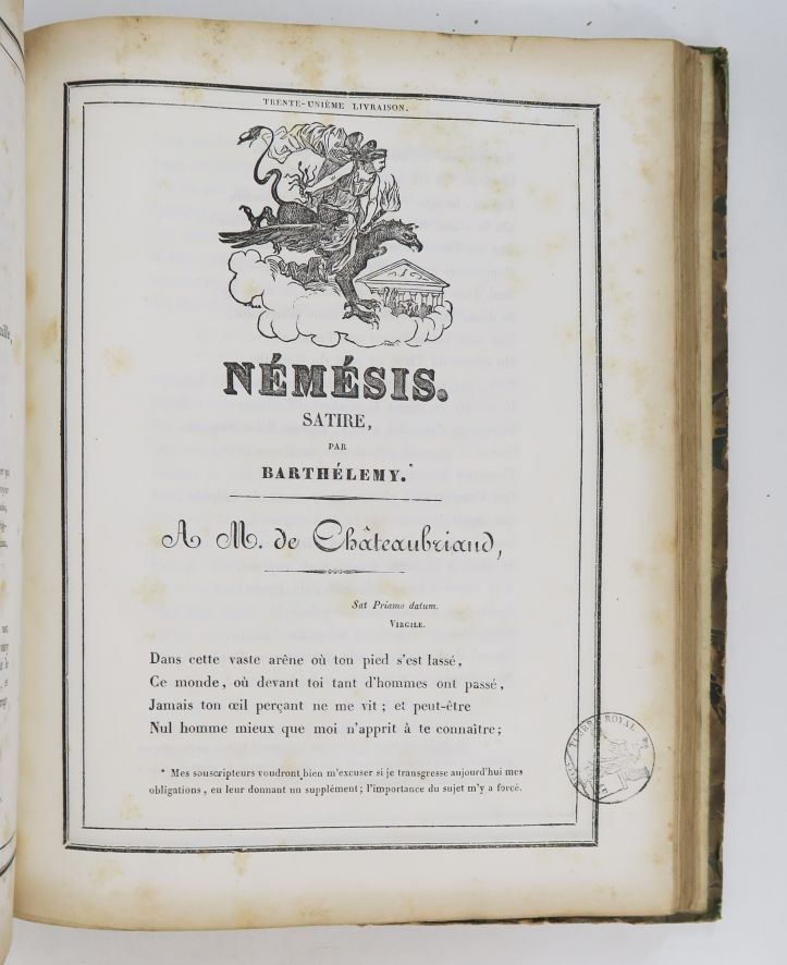 Null BARTHELEMY (Auguste-Marseille).Némésis，每周讽刺。巴黎，佩罗丹，《革命日报》的出版商，1832年。

4开本，[&hellip;