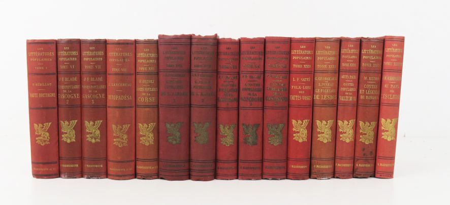 Null Literatura popular (Les). Conjunto de 15 volúmenes en 12 percalinas rojas d&hellip;