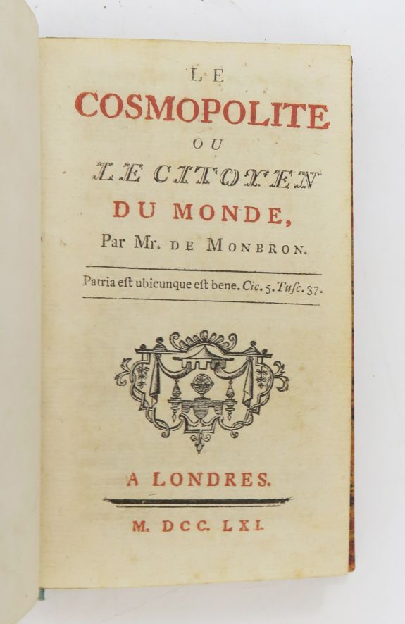 Null FOUGERET DE MONBRON (Louis-Charles)。世界主义者，或世界的公民。伦敦，sn，1761。

16开本，绿色半碱，书脊光&hellip;