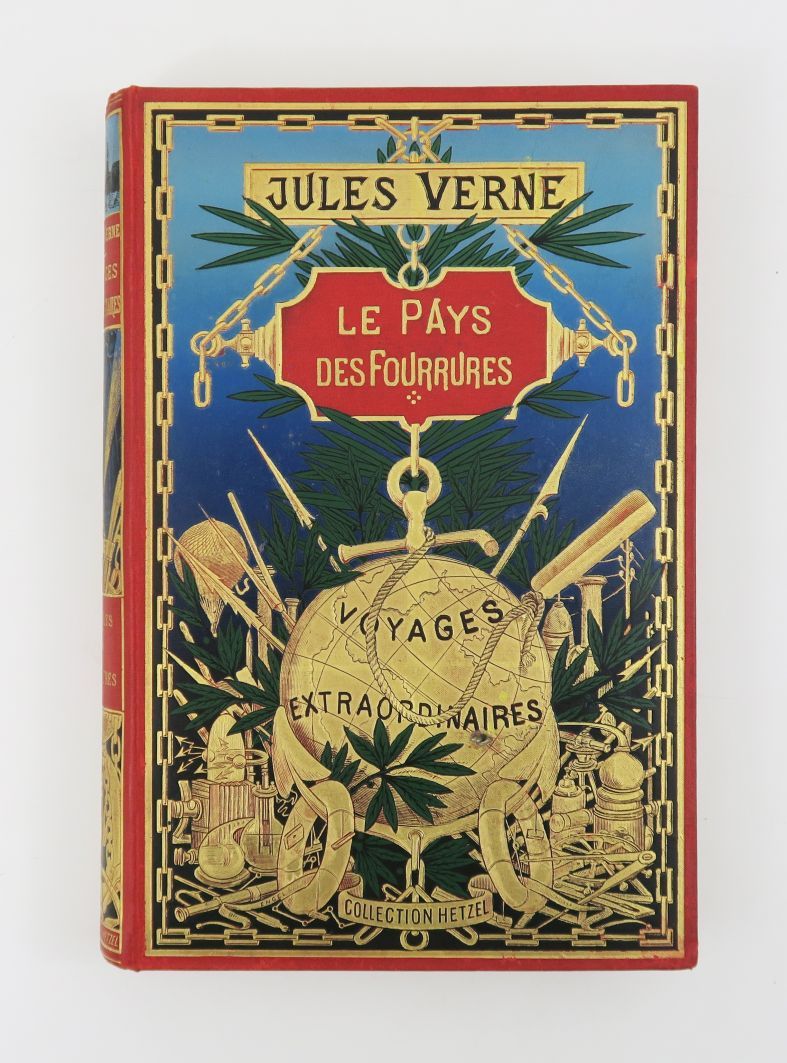 Null VERNE（儒勒）。Le Pays des fourrures.巴黎，Hetzel，sd（约1900年，无目录）。

第三种类型的鎏金地球仪板，书脊上&hellip;