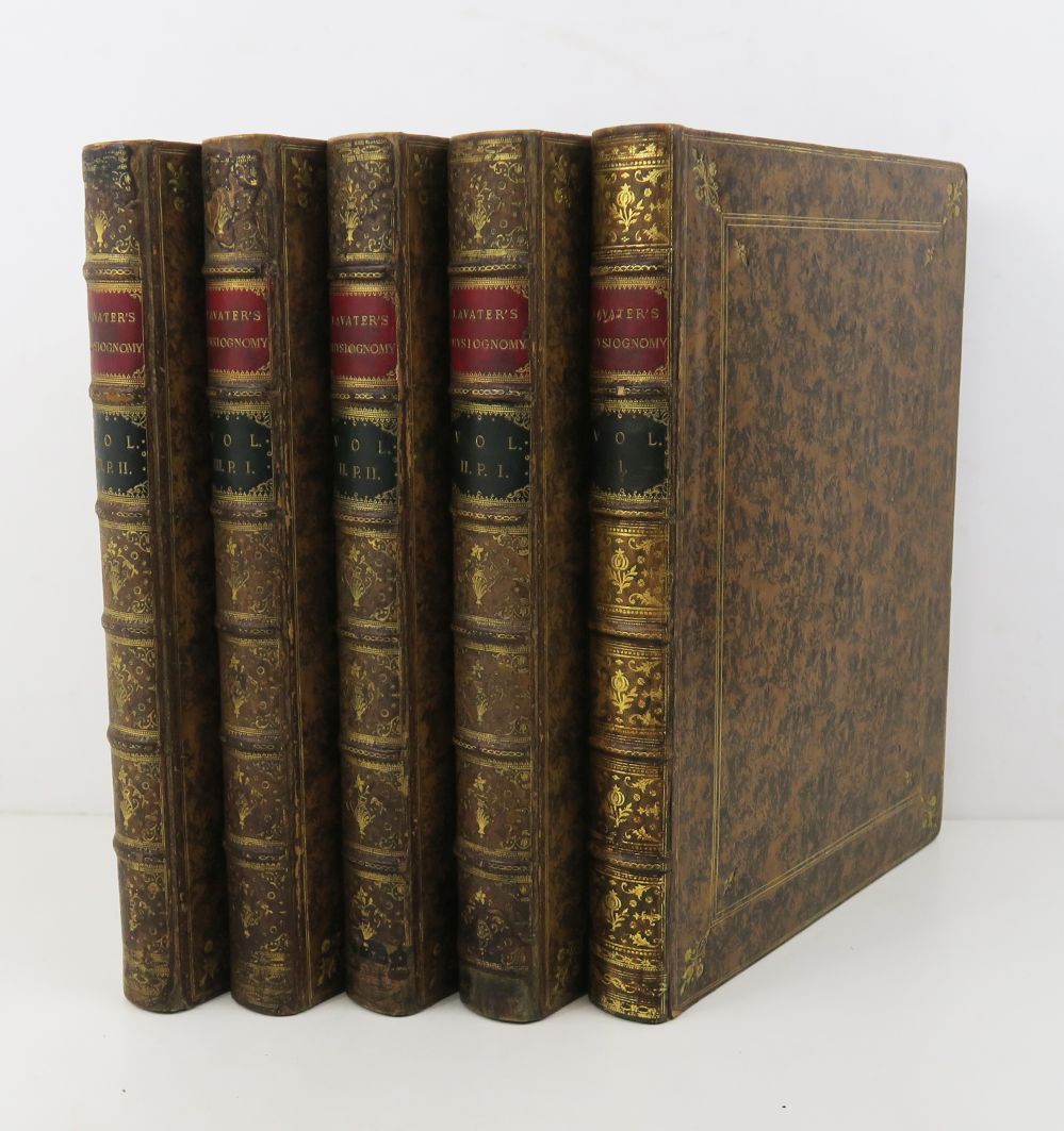 Null 拉瓦特（Jean-Gaspard）。关于相貌的论文。伦敦，约翰-默里，1789-1793。

3卷5合4(340 x 270mm)，大理石小牛皮，书脊&hellip;