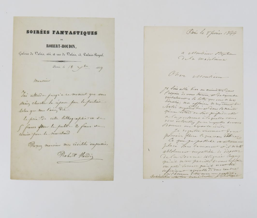 Null 罗伯特-胡丁（Jean Eugène）。签署给印刷品经销商Jean Eugène Vignères的亲笔信。巴黎，1849年9月18日。

1页，8开&hellip;