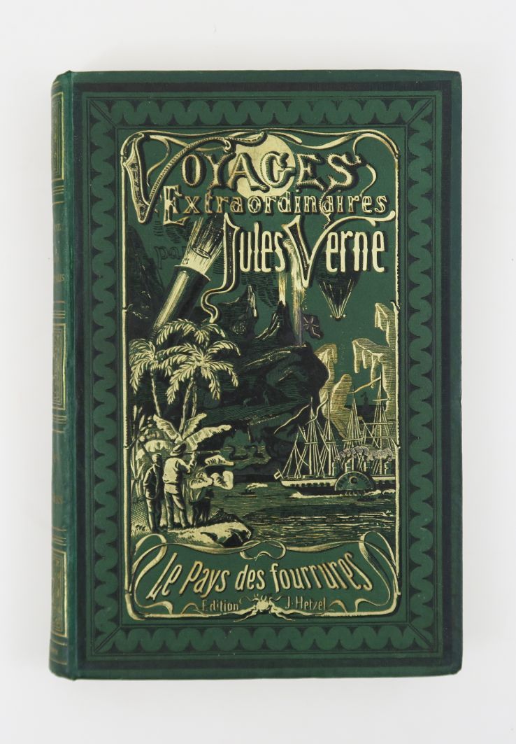 Null VERNE（儒勒）。Le Pays des fourrures.巴黎，Hetzel，sd（1873）。

绿色背景下的贝壳装订。有狐臭。光亮的木板。这&hellip;