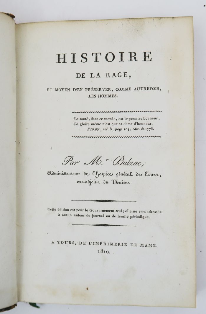 Null BALZAC (Bernard-François Balssa, genannt). Geschichte der Tollwut und Mitte&hellip;