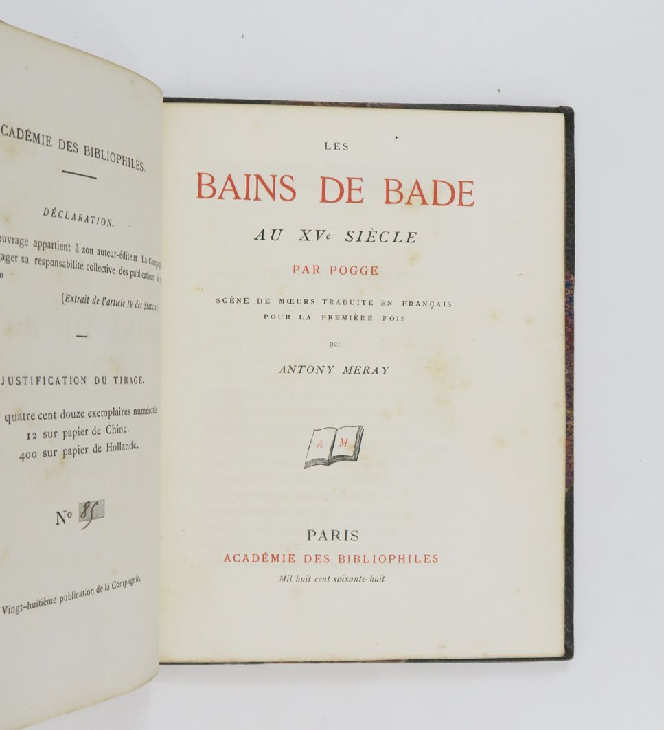 Null POGGE。15世纪的巴登浴场。Scène de mœurs》首次由Antony MERAY翻译成法语。巴黎，书商协会，1868年。

12开本，半哈&hellip;