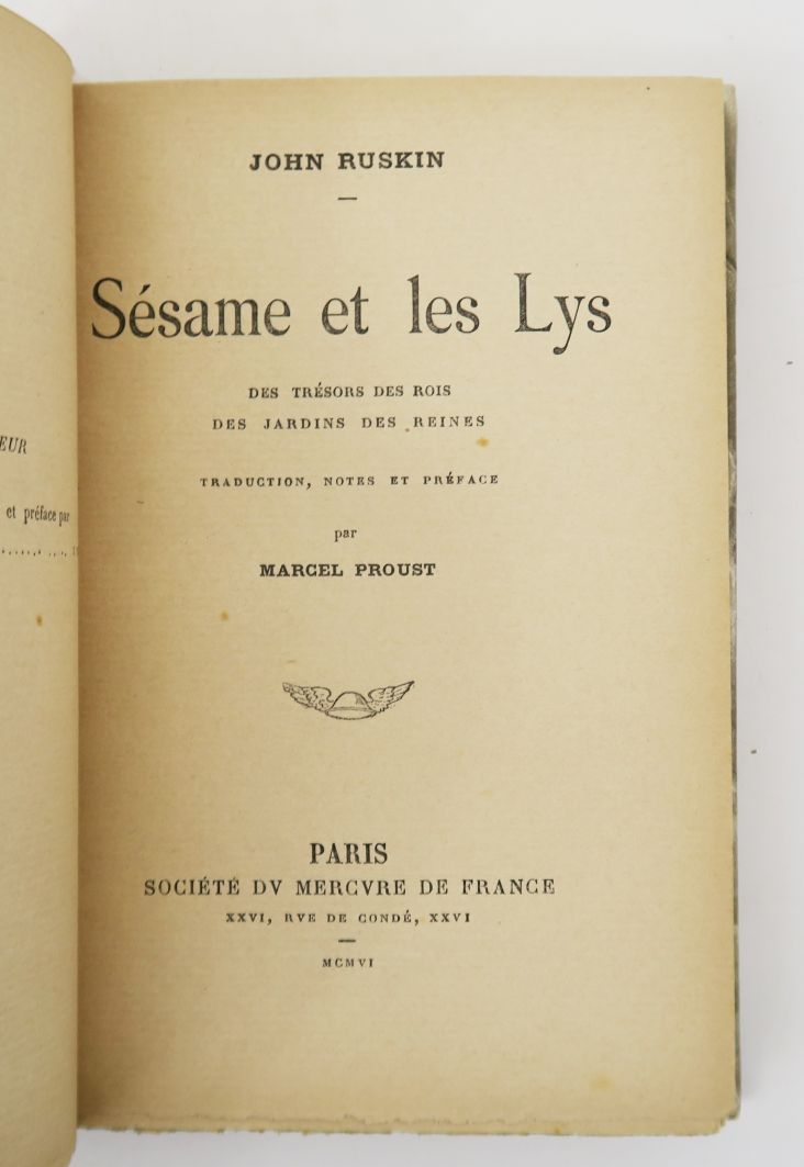 Null RUSKIN (John) & PROUST (Marcel). Sesame and the Lilies. Treasures of kings.&hellip;