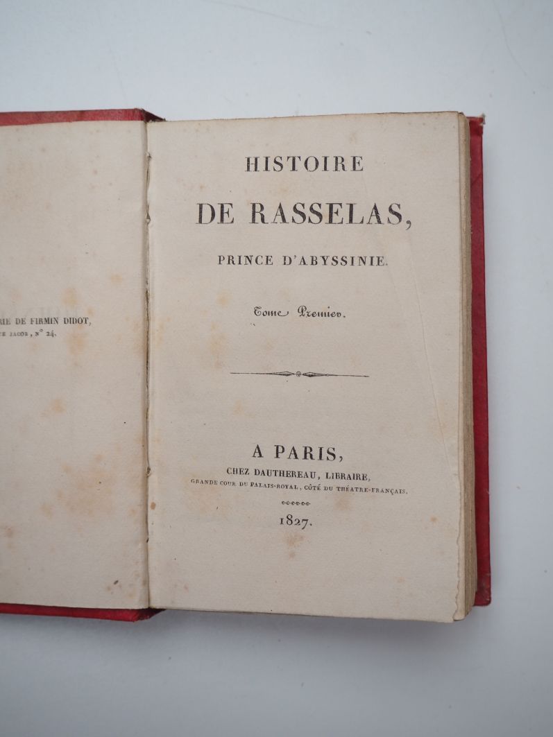 Null JOHNSON (Samuel). Histoire de Rasselas, prince d'Abyssinie. Paris, Dauthere&hellip;