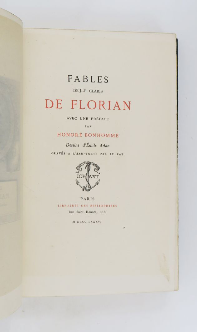 Null FLORIAN (Jean-Pierre CLARIS de).寓言故事。埃米尔-阿丹的绘画作品。巴黎，Jouaust, Librairie des &hellip;