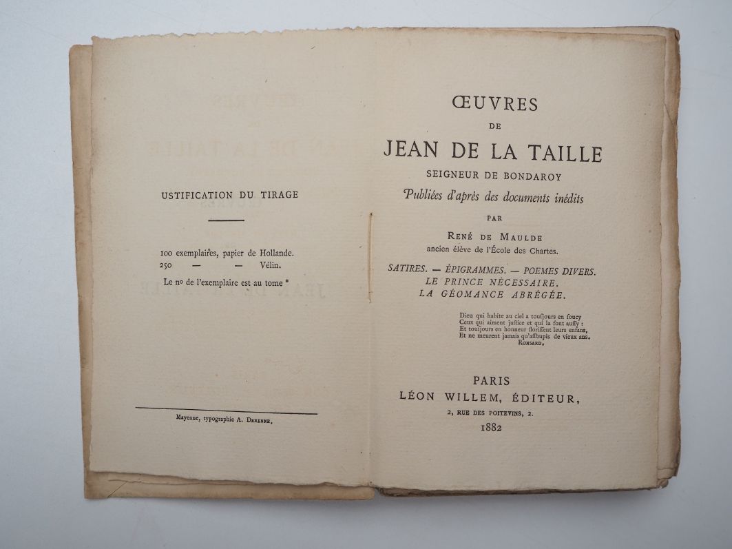 Null Littérature XVIe et XVIIe siècles. Ensemble de 9 volumes : 

- TOURS (Guy d&hellip;