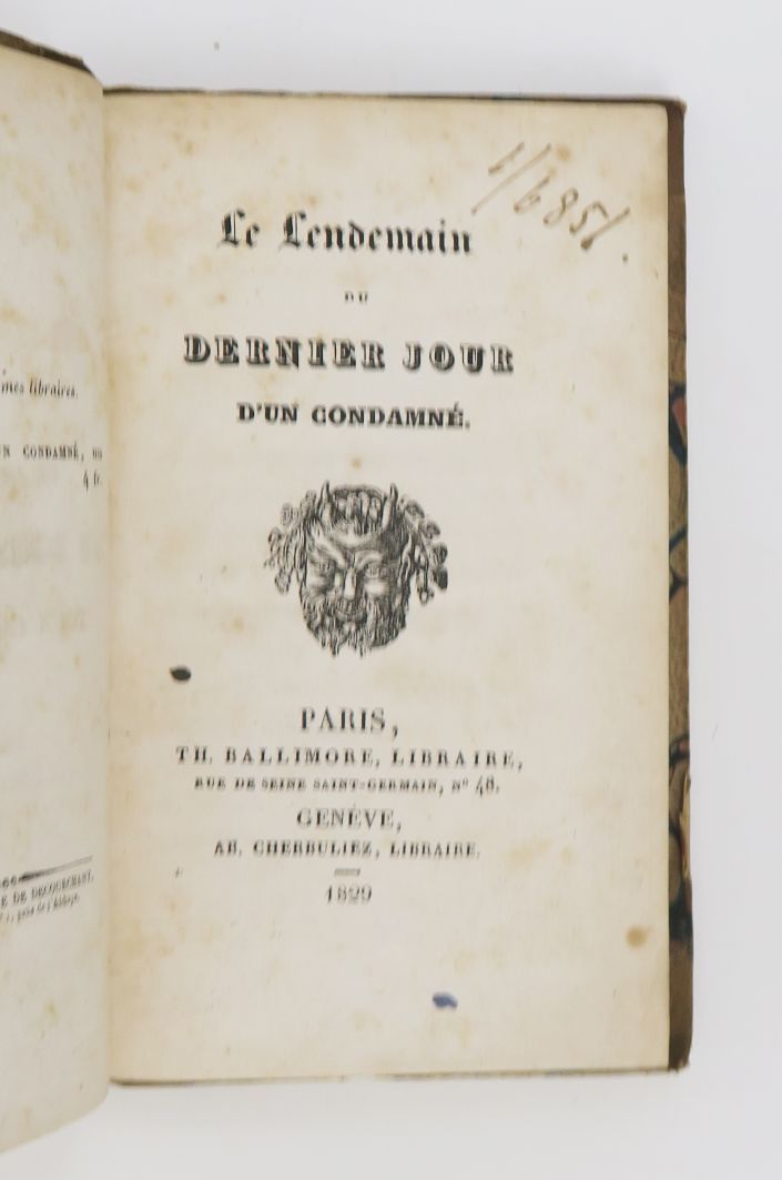 Null 匿名。一个死刑犯的最后一天的第二天。巴黎和日内瓦，Ballimore和Cherbuliez，1829。

12开本，192页。金黄色半小牛皮，光滑的书&hellip;