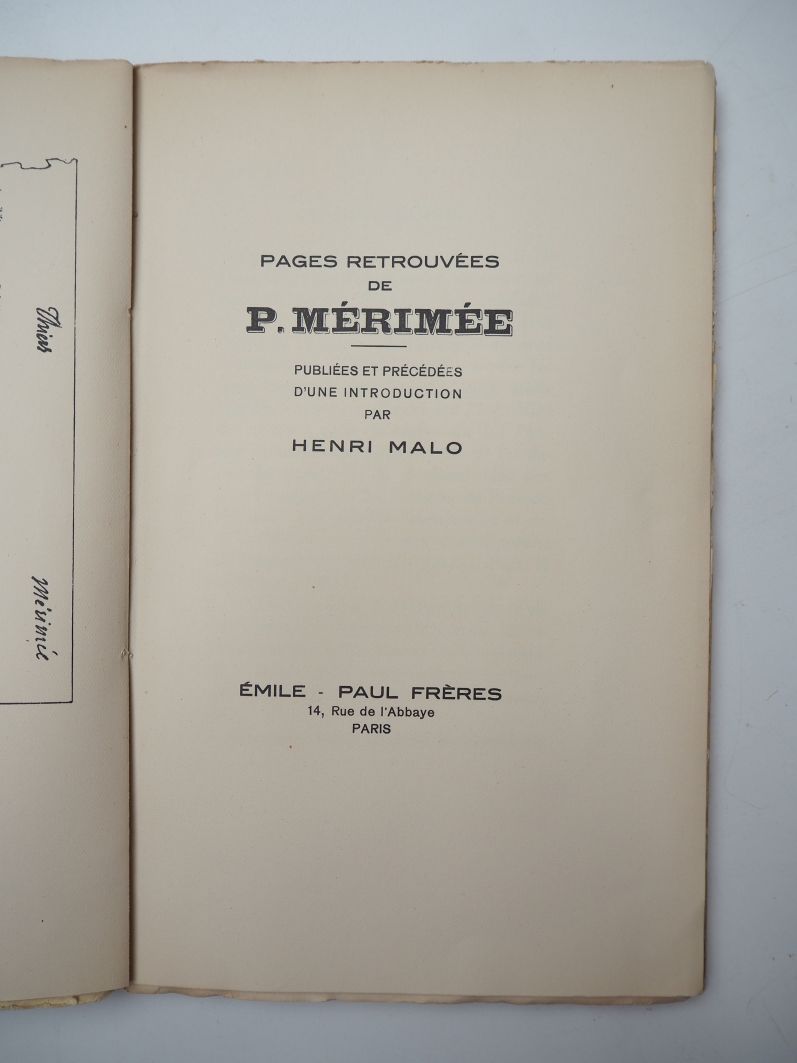 Null MÉRIMÉE (Prosper). Pages retrouvées, publiées et précédées d'une introducti&hellip;