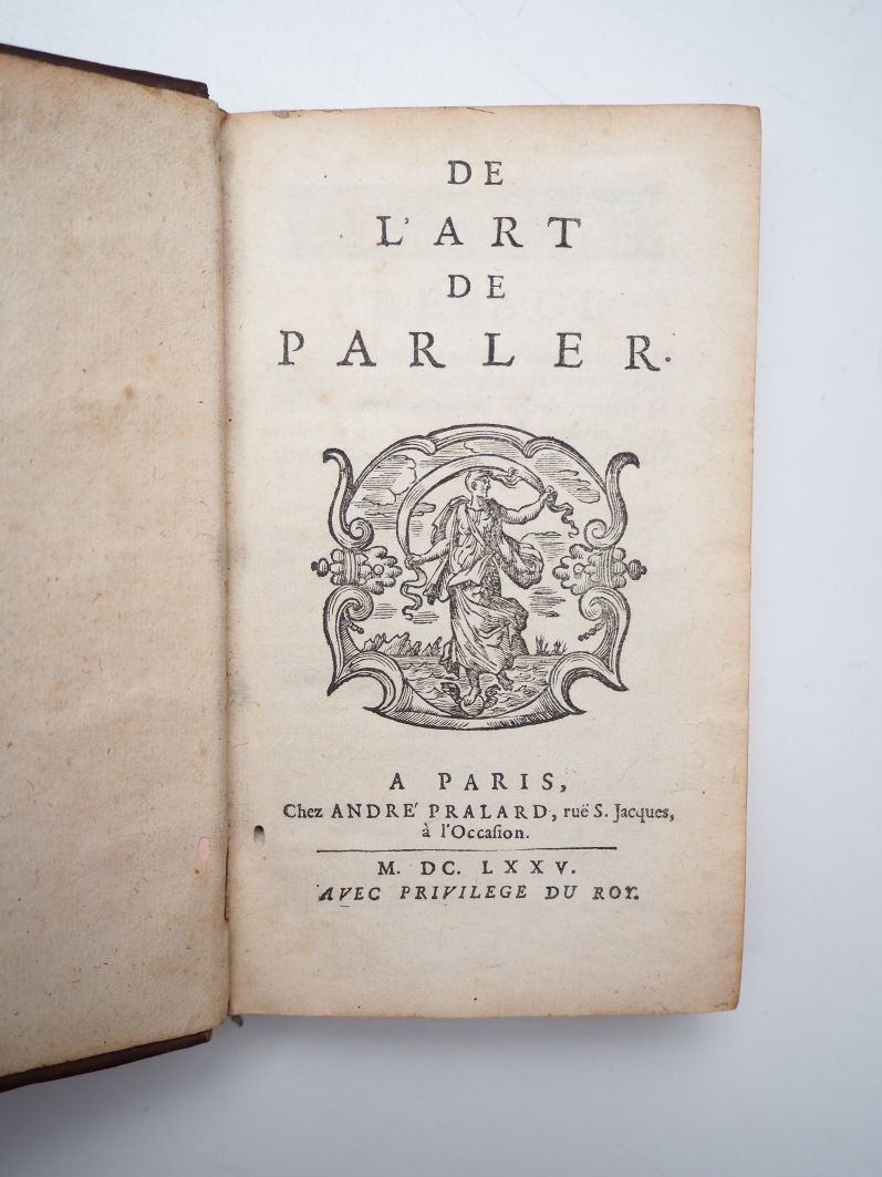 Null [LAMY（伯纳德）。De l'Art de parler.巴黎，Pralard，1675年。

12开本（6），280-（8）页。棕色小牛皮，书脊有&hellip;
